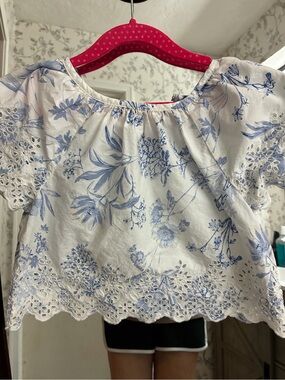 GAP White Top with Blue Floral Print